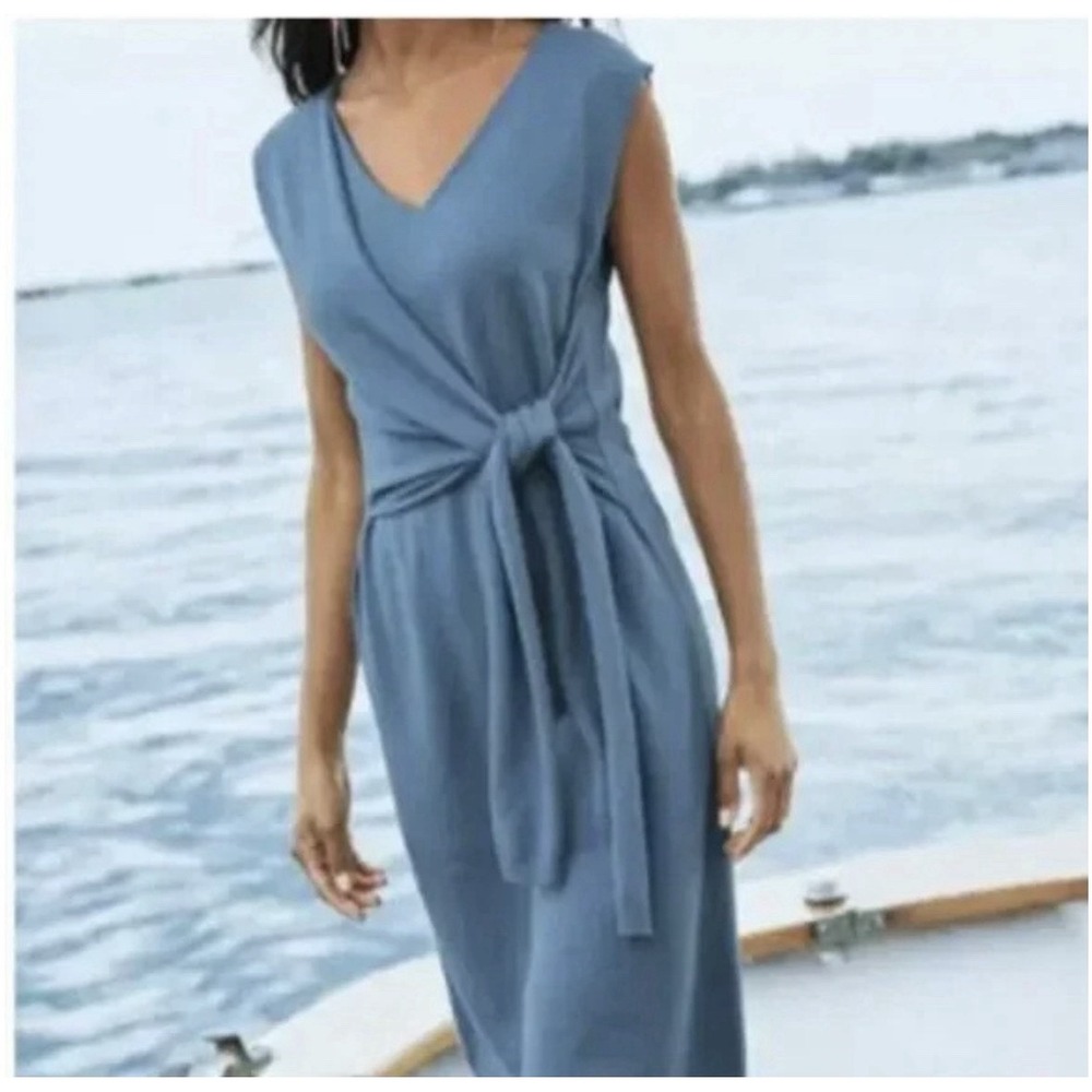New Peruvian Connection‎ Tidewater Harbour Island Dress Tie-Waist Blue Small S